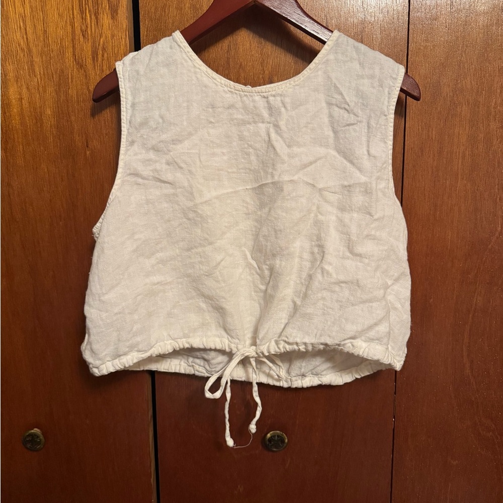 Zara Linen Tie Sleeveless White Tie Tank Top XL